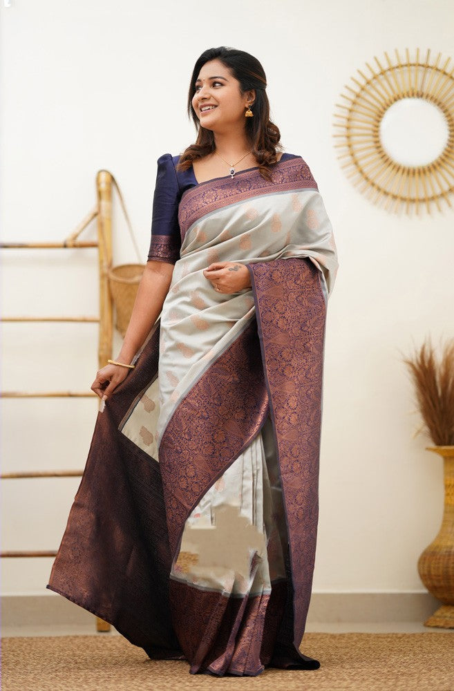 Prominent Beige Soft Silk Saree With Scrumptious Blouse Piece