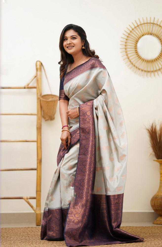 Prominent Beige Soft Silk Saree With Scrumptious Blouse Piece