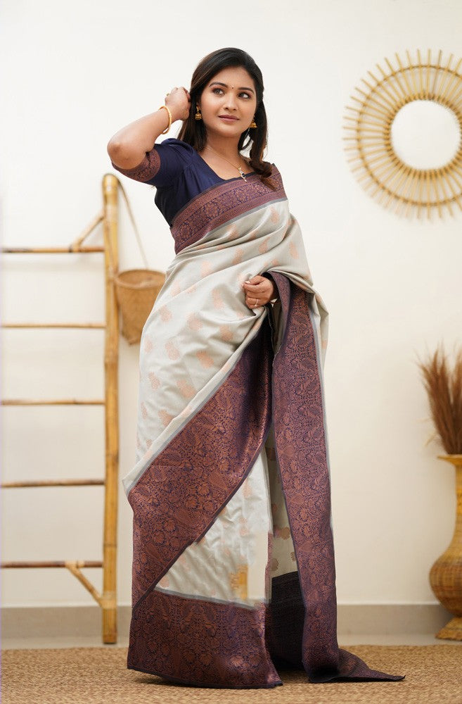 Prominent Beige Soft Silk Saree With Scrumptious Blouse Piece