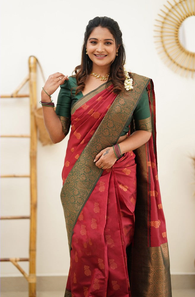 Surpassing Maroon Soft Silk Saree With Amiable Blouse Piece