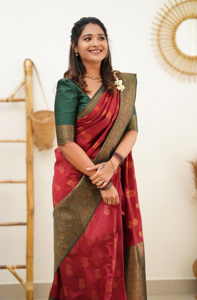 Surpassing Maroon Soft Silk Saree With Amiable Blouse Piece