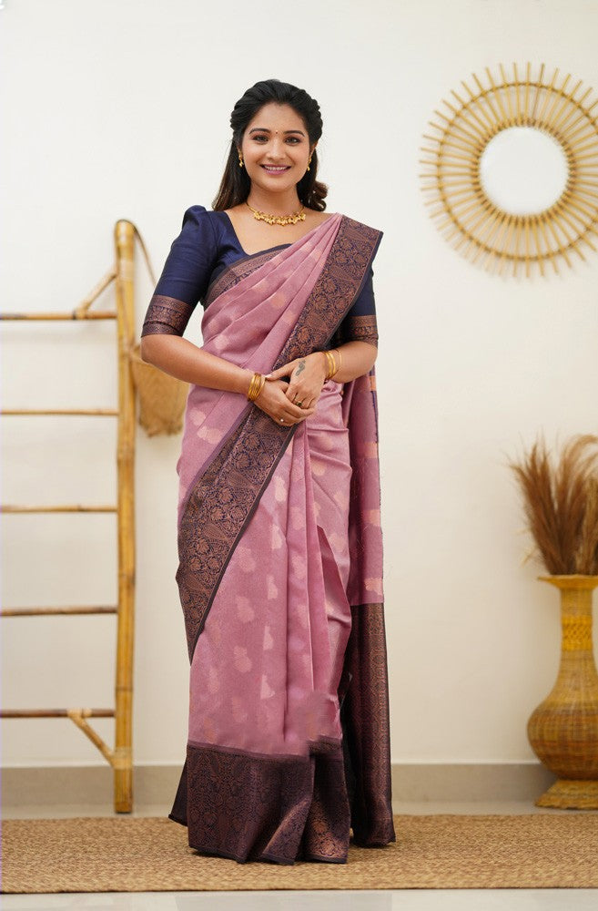 Charming Pink Soft Silk Saree With Incredible Blouse Piece