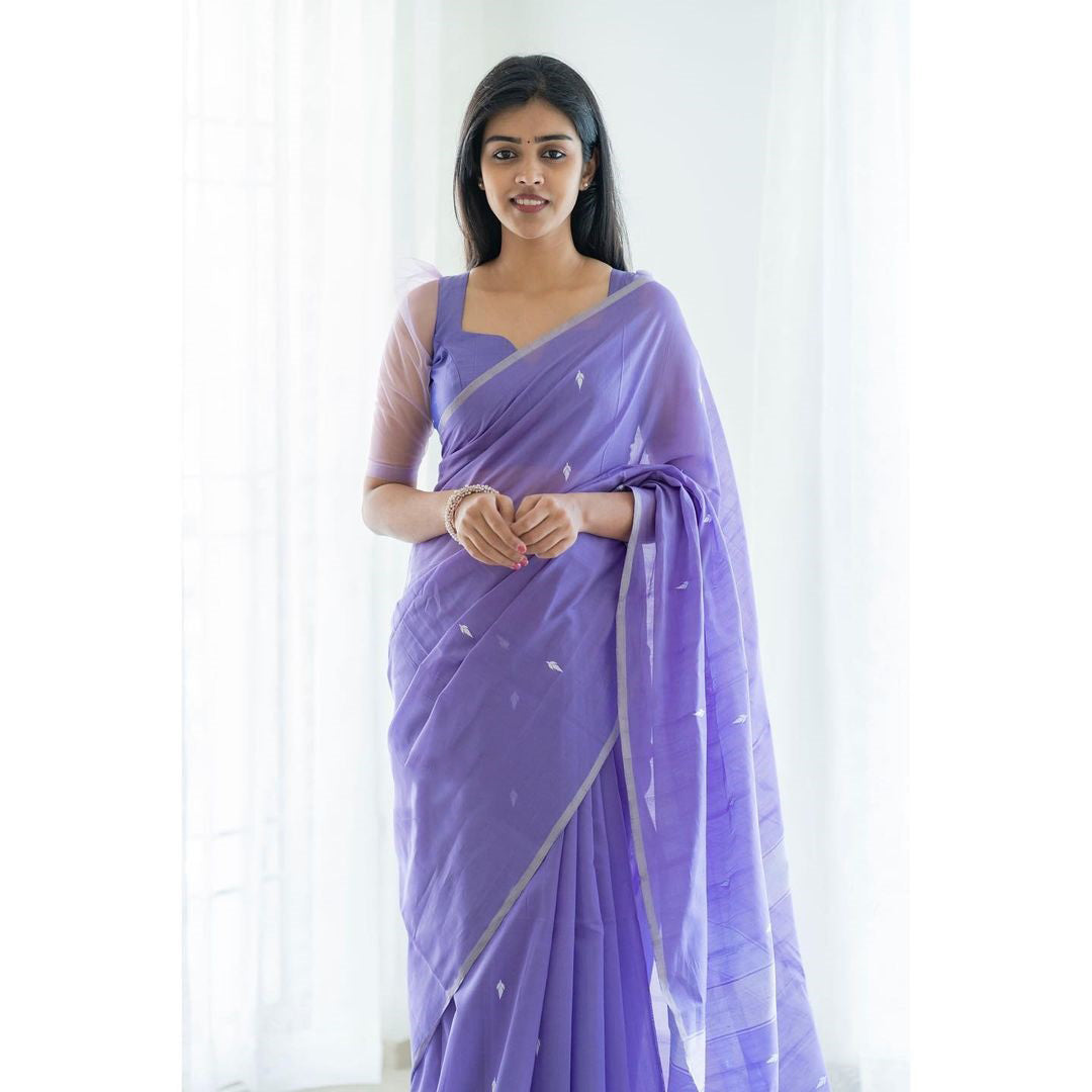 Angelic Lavendor Cotton Silk Saree With Demesne Blouse Piece