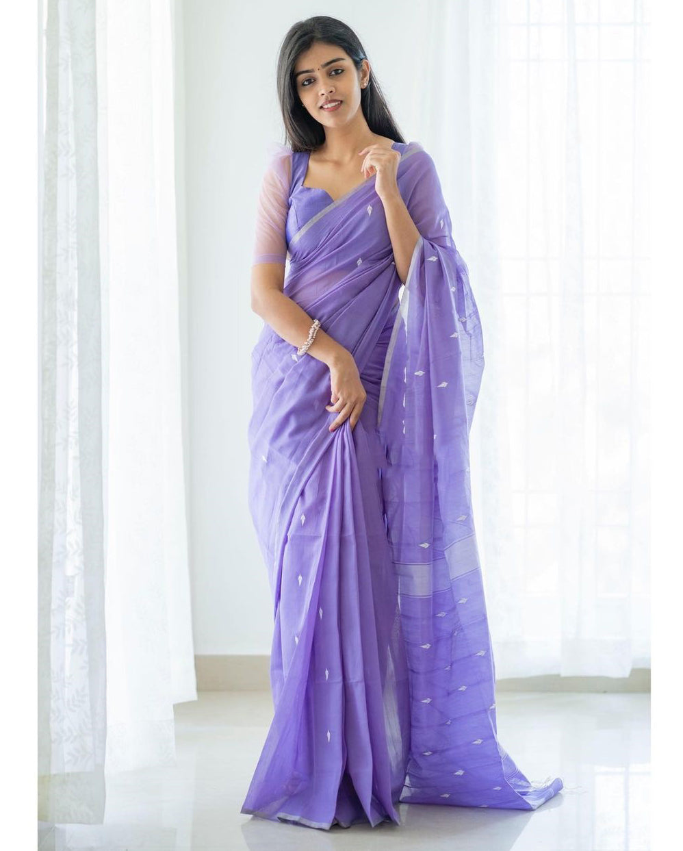 Angelic Lavendor Cotton Silk Saree With Demesne Blouse Piece