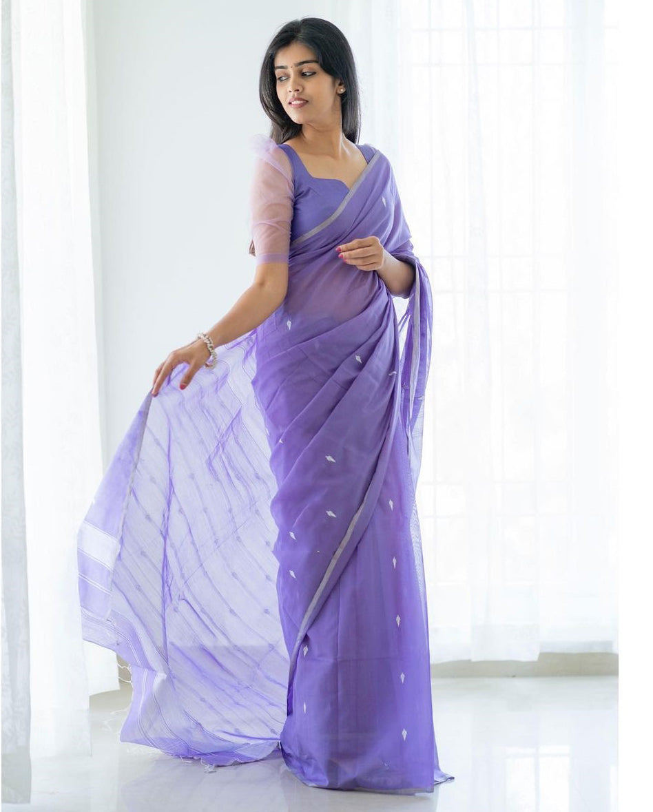 Angelic Lavendor Cotton Silk Saree With Demesne Blouse Piece