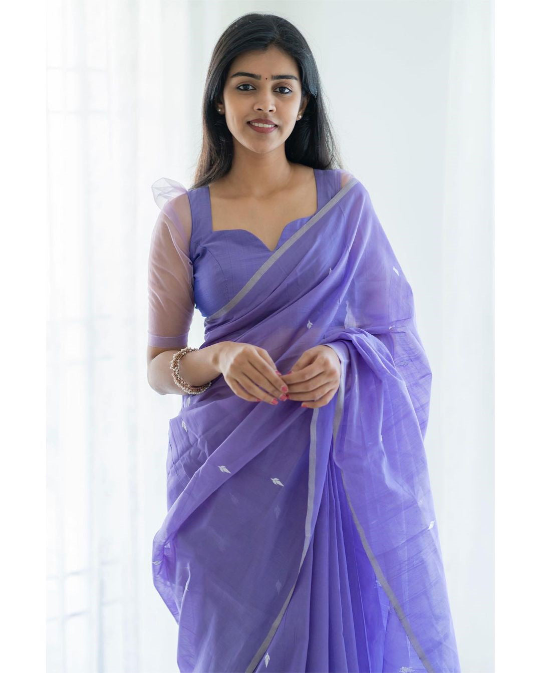 Angelic Lavendor Cotton Silk Saree With Demesne Blouse Piece