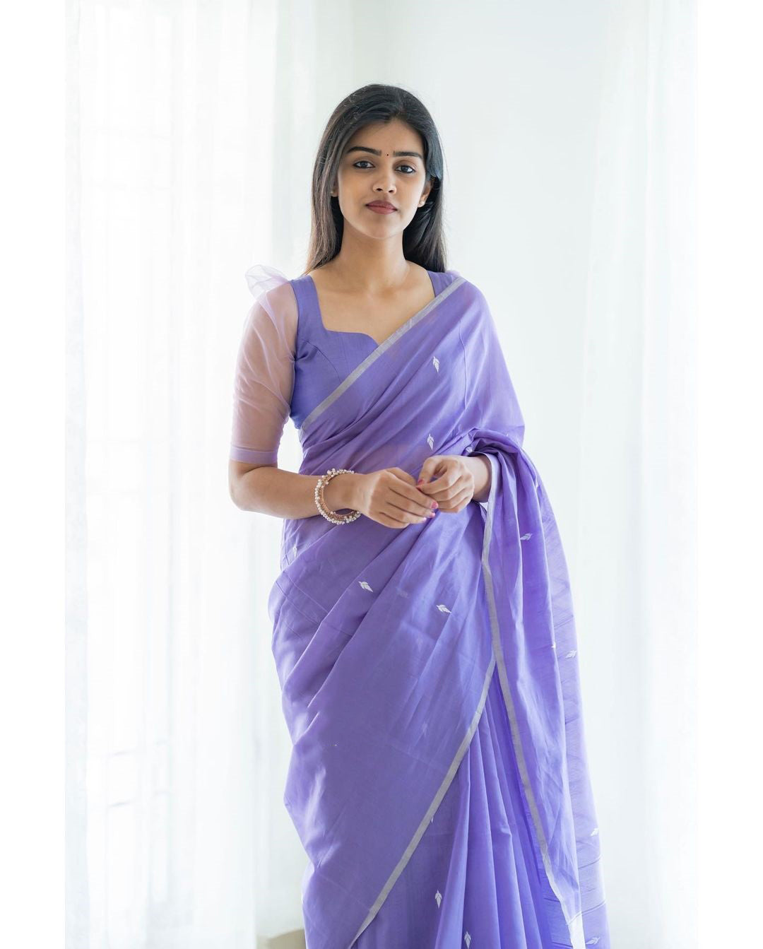 Angelic Lavendor Cotton Silk Saree With Demesne Blouse Piece