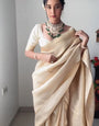 Hypnotic 1-Minute Ready To Wear Beige Kanjivaram Silk Saree