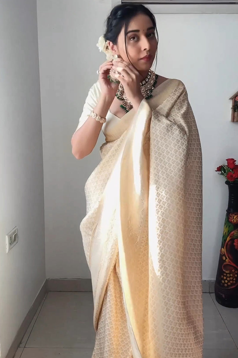 Hypnotic 1-Minute Ready To Wear Beige Kanjivaram Silk Saree