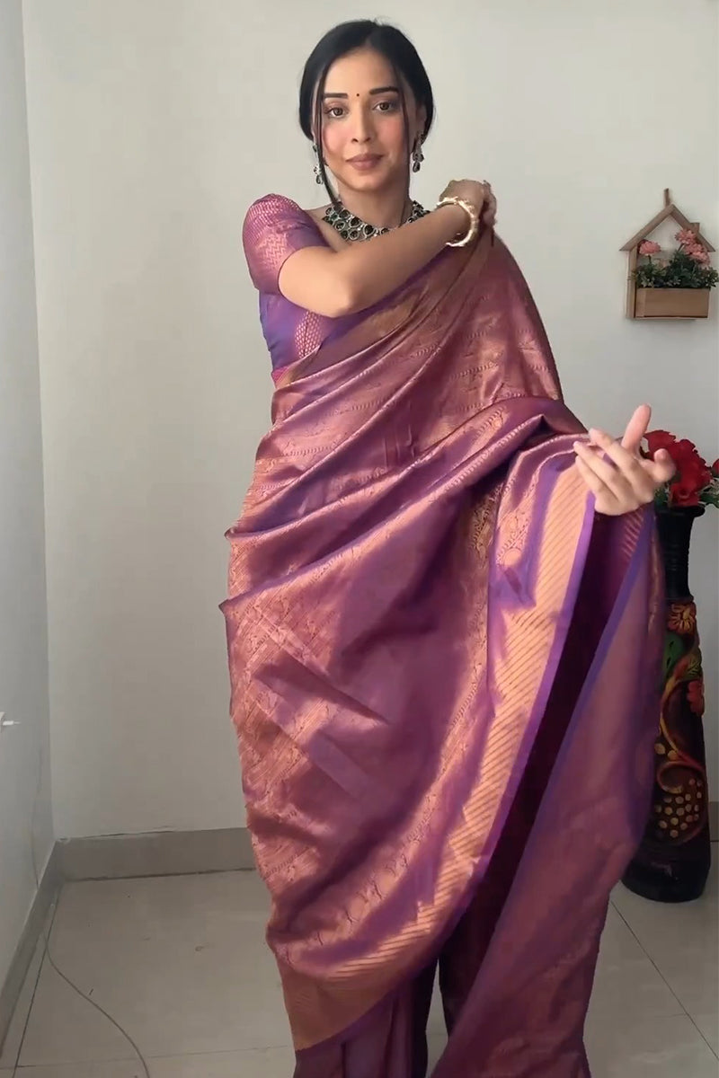 Captivating 1-Minute Ready To Wear Purple Kanjivaram Silk Saree