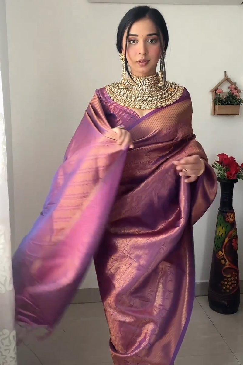 Captivating 1-Minute Ready To Wear Purple Kanjivaram Silk Saree