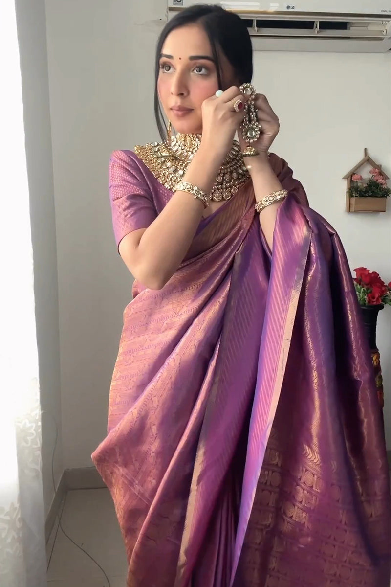 Captivating 1-Minute Ready To Wear Purple Kanjivaram Silk Saree