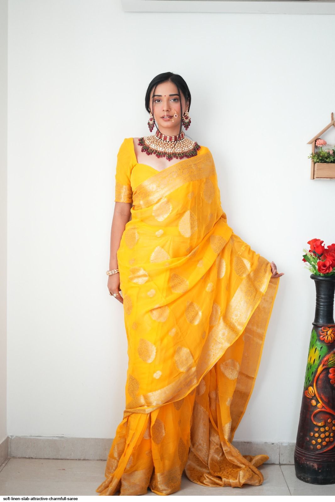 Designer 1-Minute Ready To Wear Yellow Cotton Silk Saree